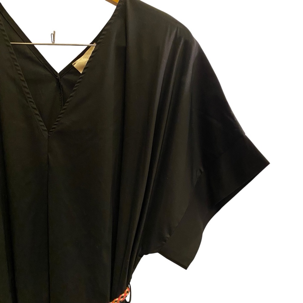 DX Italy Black Cotton Lagenlook Minimalist Midi Dress Rope Belt sz L - Picture 3 of 15